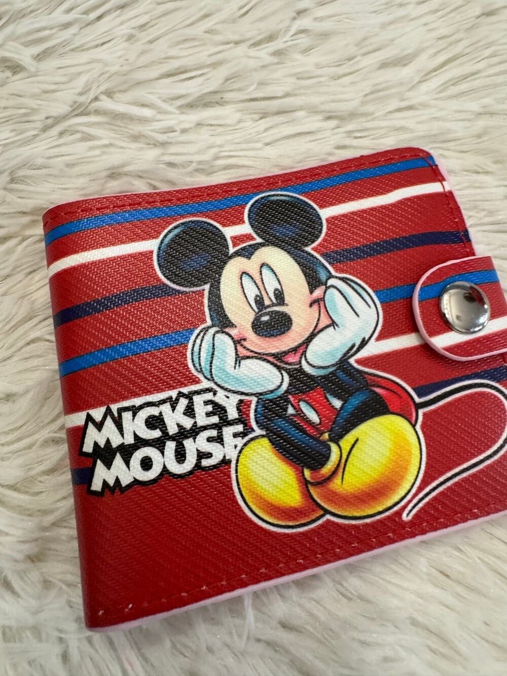 Disney Mickey Mouse red wallet blue/white stripes snap closure ID window divider